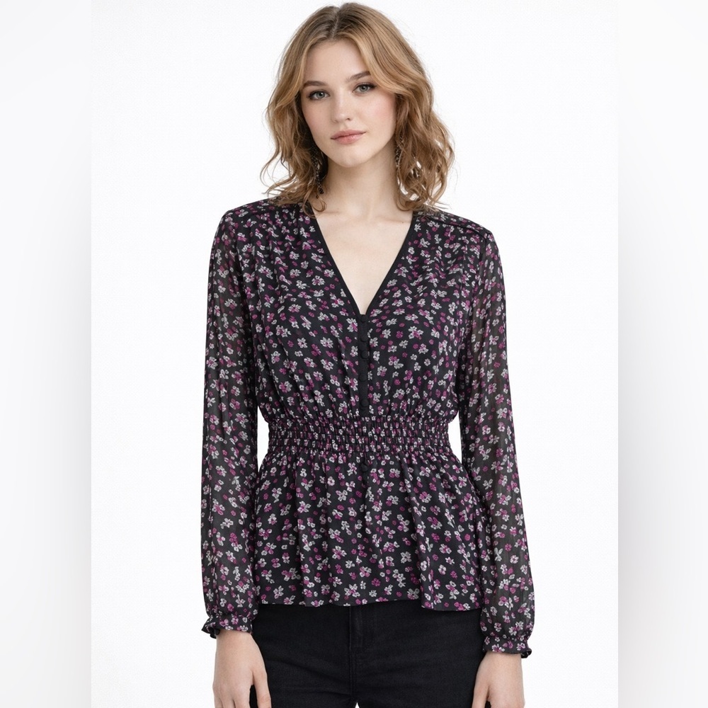 The Kooples Floral Black and Pink Top